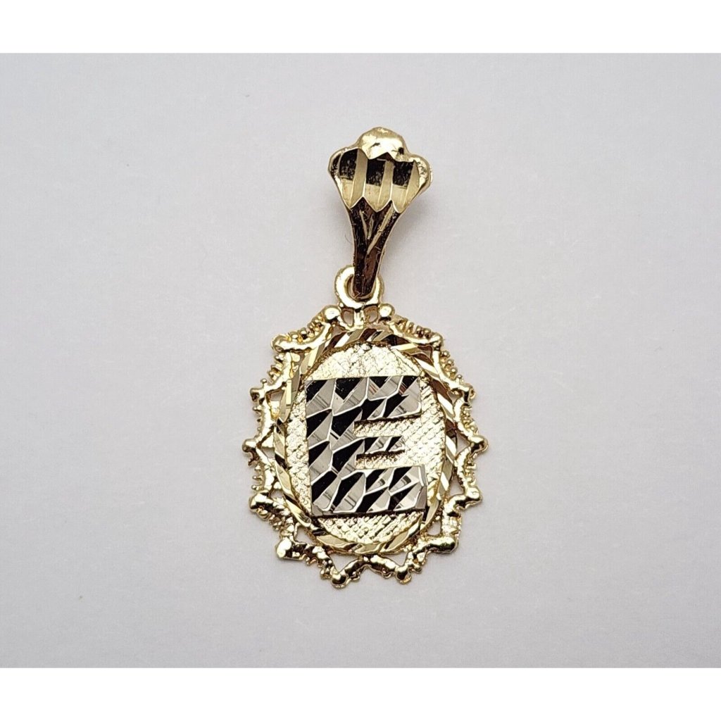 14k Two Tone Multi Color Gold Diamond Cut Round Initial Letter E Charm Pendant